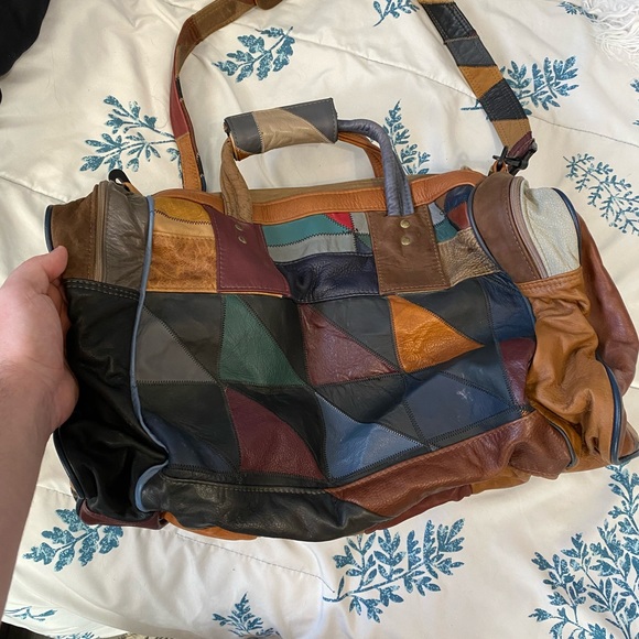 COPY - Vintage Leather Patchwork Dufflebag SOLD - Picture 4 of 7